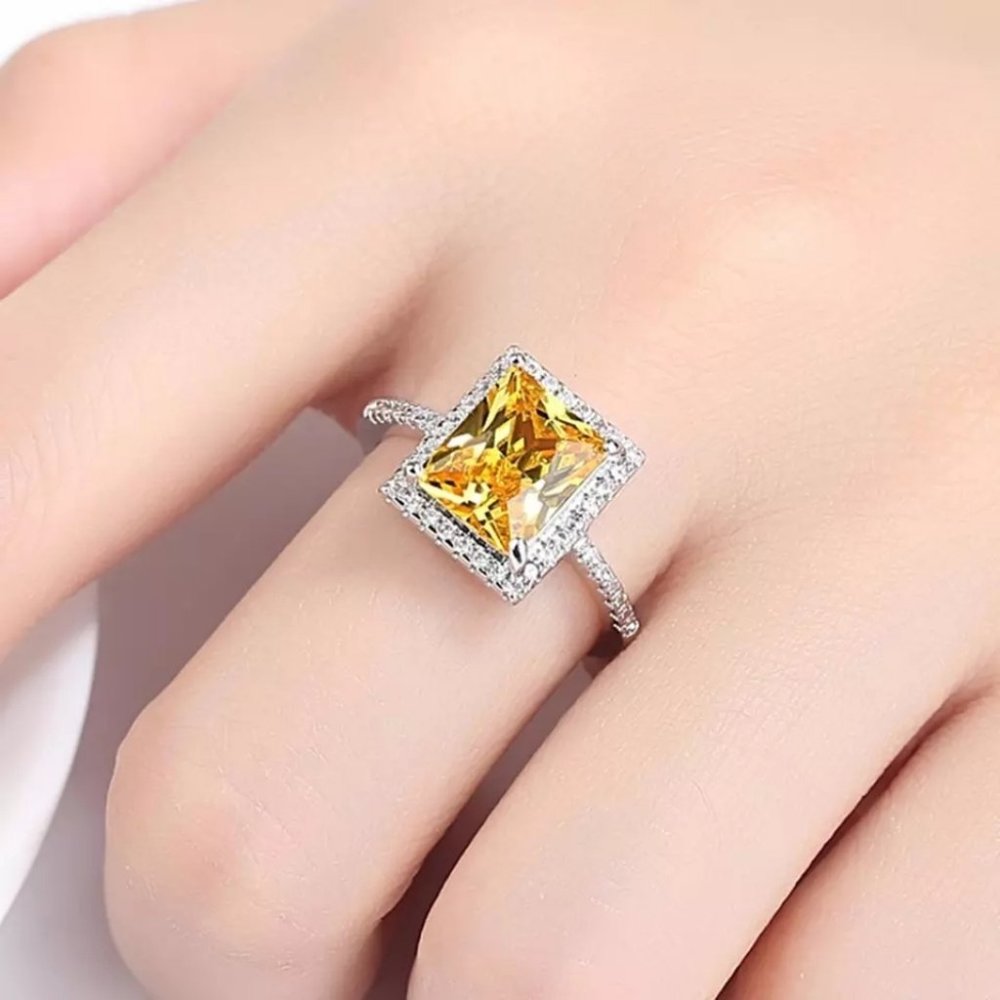 Champagne Cubic Zirconia Wedding White Gold Ring